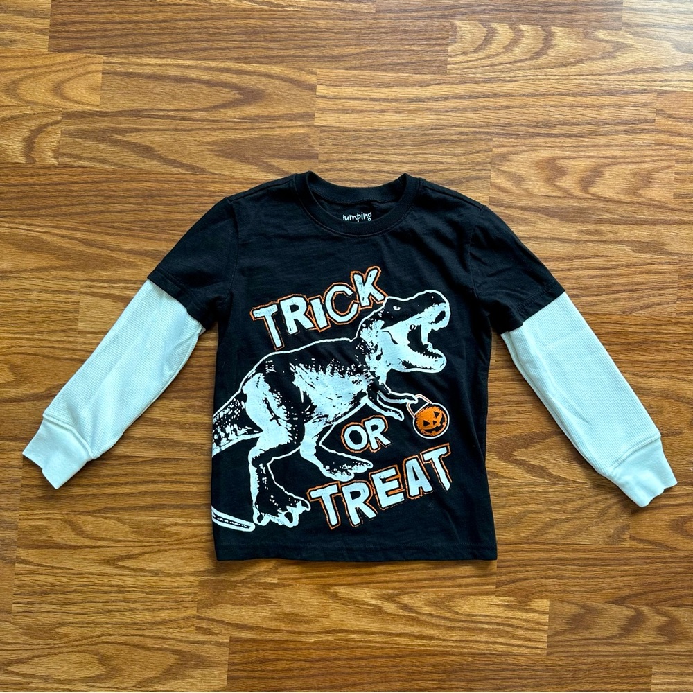 Jumping Beans Kid Boy 5 Long Sleeve Top T-Rex Dinosaur Pumpkin Halloween Thermal